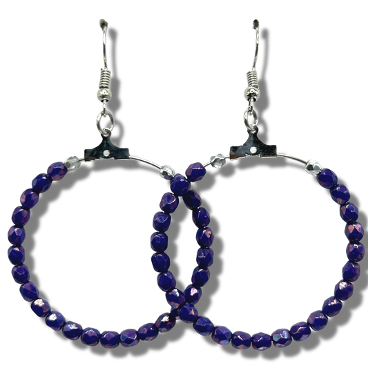 Purple Czech Glass Large Loop Earrings