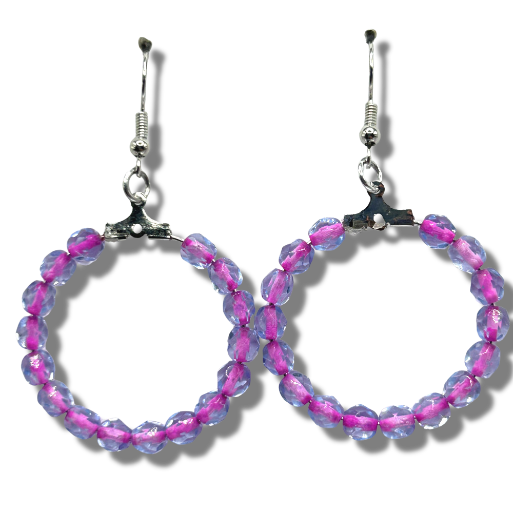 Medium Loop Earrings with Pink-Lined Purple Beads