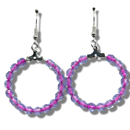 Medium Loop Earrings with Pink-Lined Purple Beads
