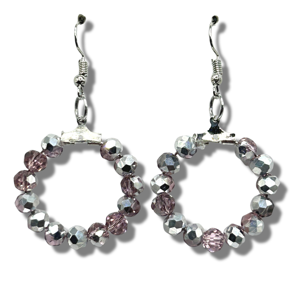 Pink and Half-Silver Small Loop Earrings