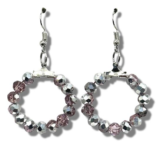 Pink and Half-Silver Small Loop Earrings