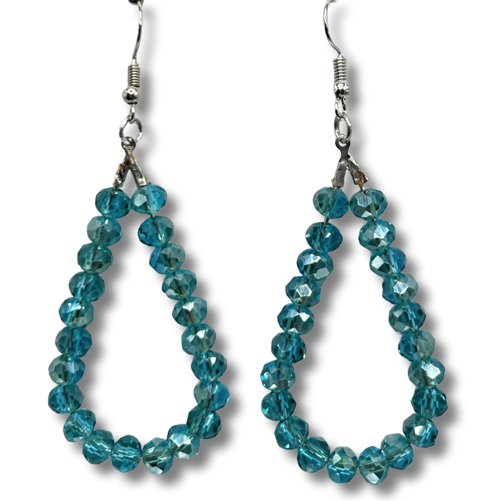 Big Sparkly Blue Teardrop Loop Earrings