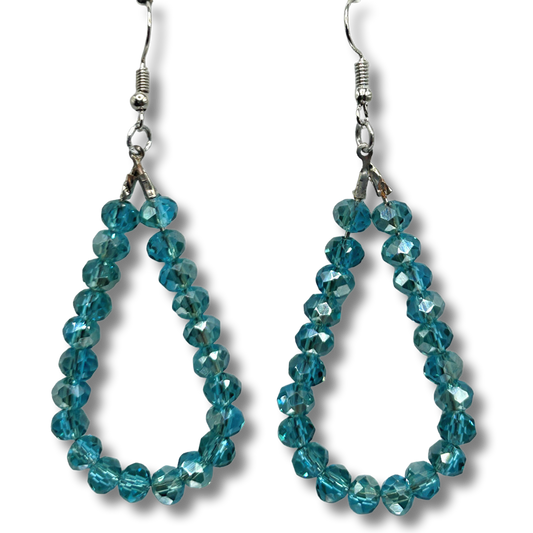 Big Sparkly Blue Teardrop Loop Earrings