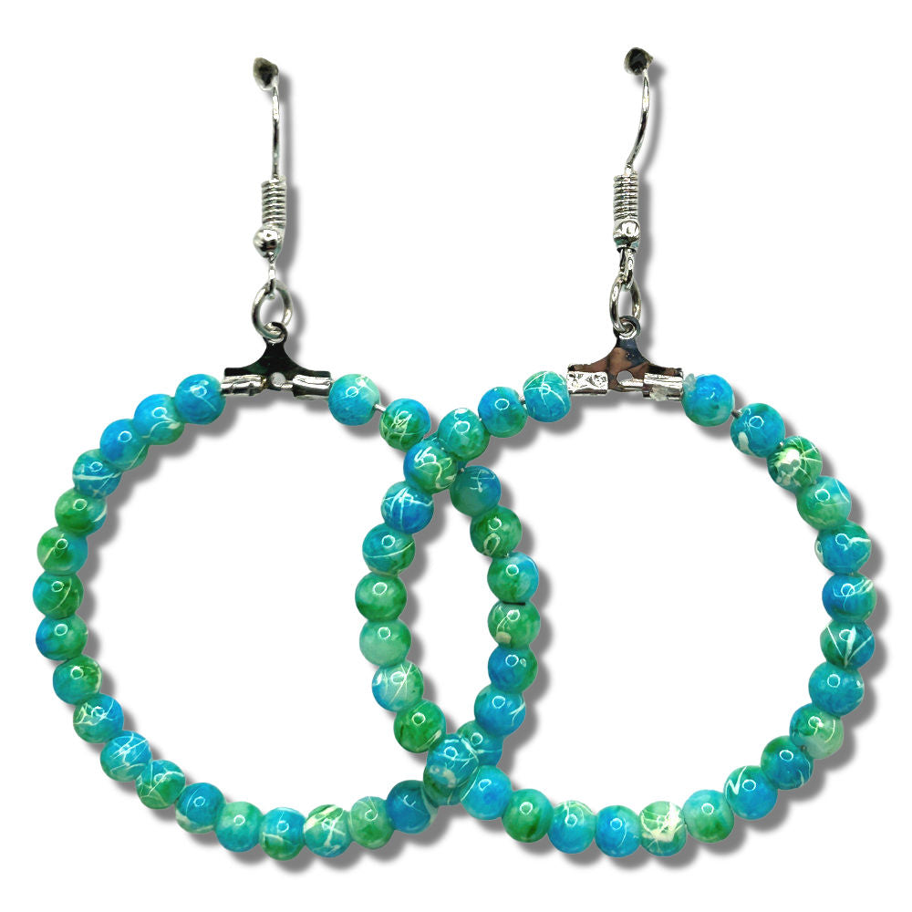 Large Blue-Green Swirl Loop Earrings