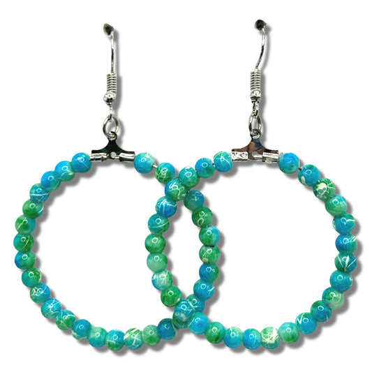 Large Blue-Green Swirl Loop Earrings