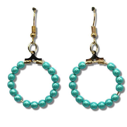 Small Loop Earrings with Blue Faux Pearls