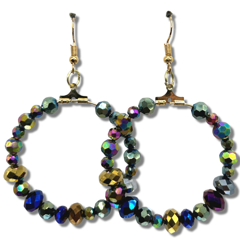 Large Loop Earrings with Mixed-Size Metallic Beads (Heavy)