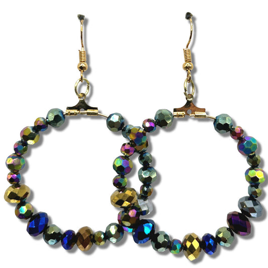 Large Loop Earrings with Mixed-Size Metallic Beads (Heavy)
