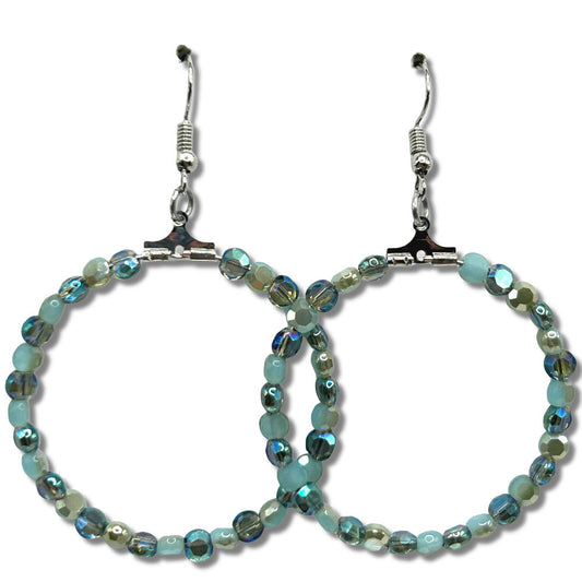 Large Blue Coin-Style Bead Loop Earrings