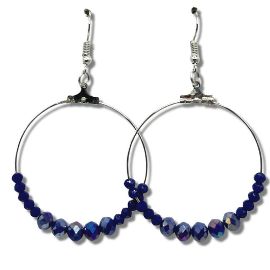 Large Loop Earrings with Deep Blue Beads