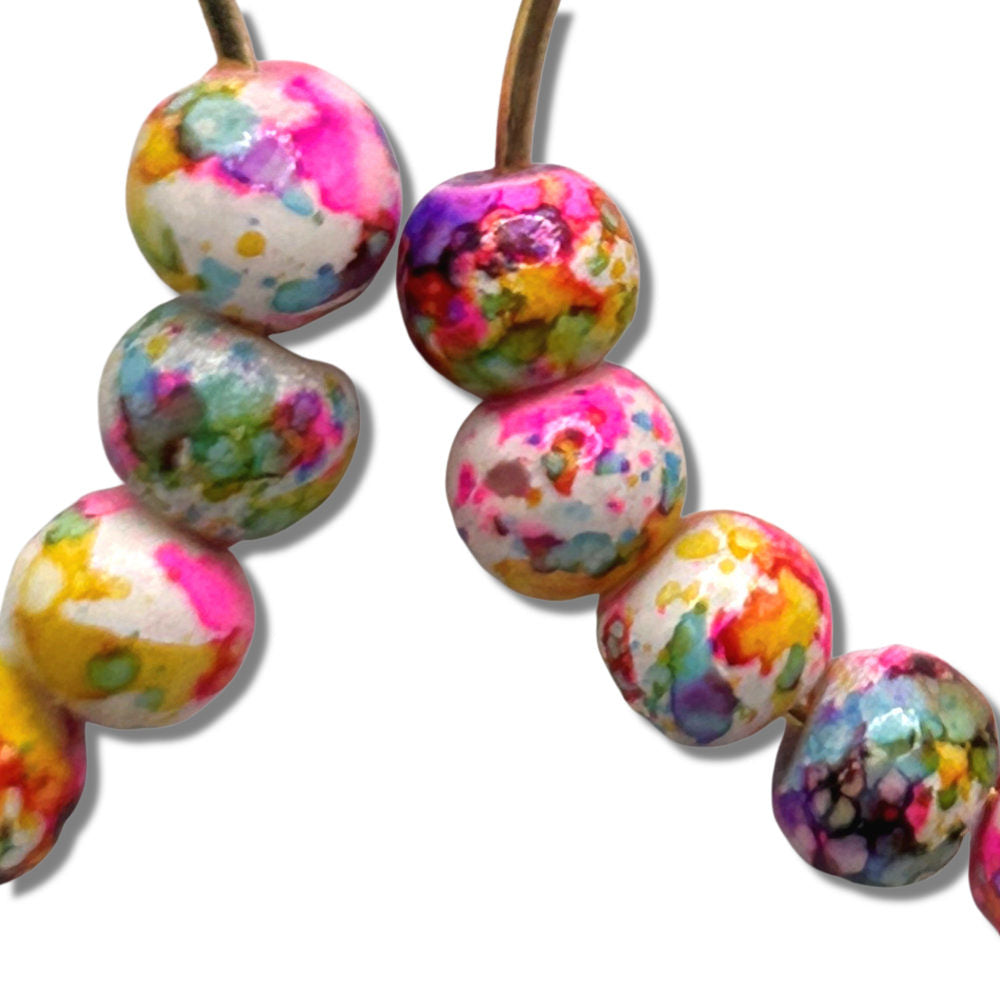 Large Loop Earrings with Multicolor Splatter Beads