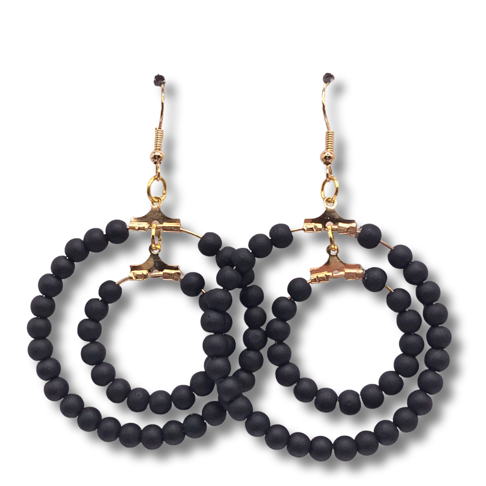 Matte Black Double Loop Earrings (Heavy)