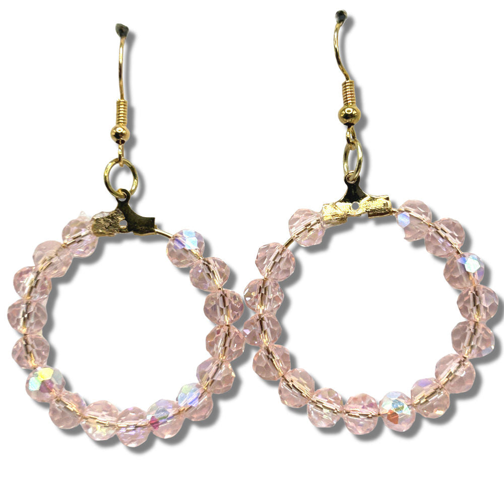Medium Loop Earrings with Sparkly Pink Beads
