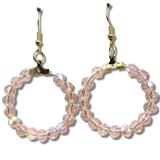 Medium Loop Earrings with Sparkly Pink Beads