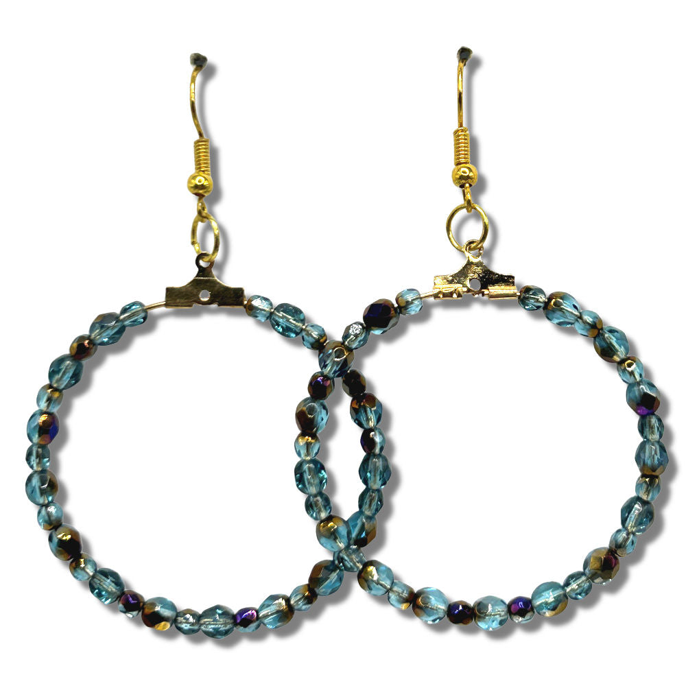 Blue and Purple-Metallic Large Loop Earrings