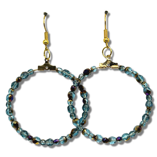 Blue and Purple-Metallic Large Loop Earrings