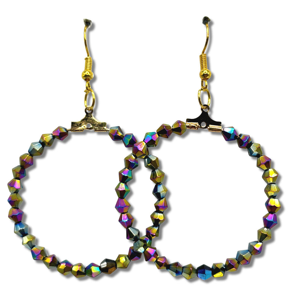 Multicolor Metallic Bicone Large Loop Earrings