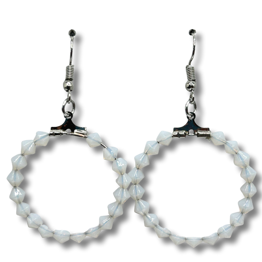 White Semi-Opal Medium Loop Earrings