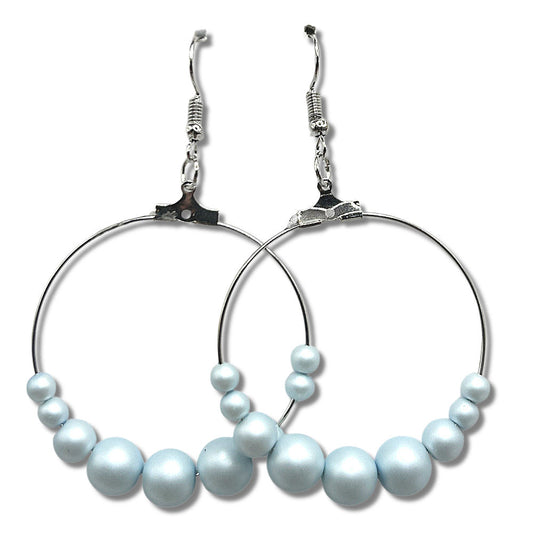 Pale Blue Faux Pearl Large Loop Earrings