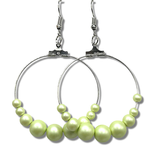 Pale Green Faux Pearl Large Loop Earrings