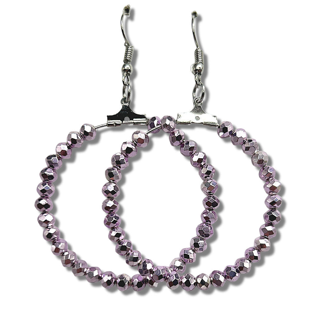 Metallic Pale Pink Sparkle Large Loop Earrings