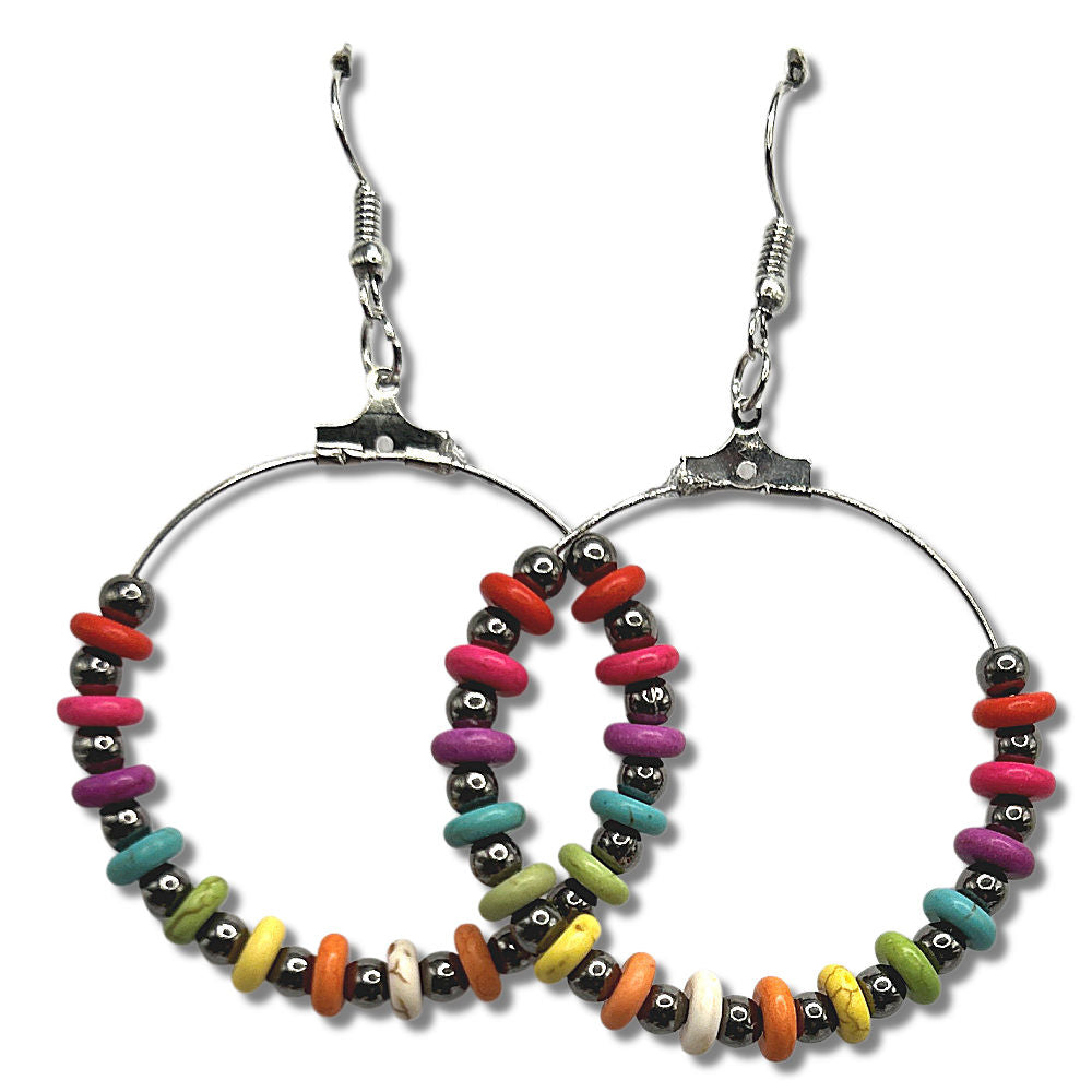 Multicolor Large Loop Earrings with Gunmetal Accents