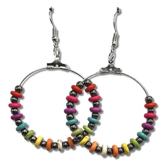 Multicolor Large Loop Earrings with Gunmetal Accents