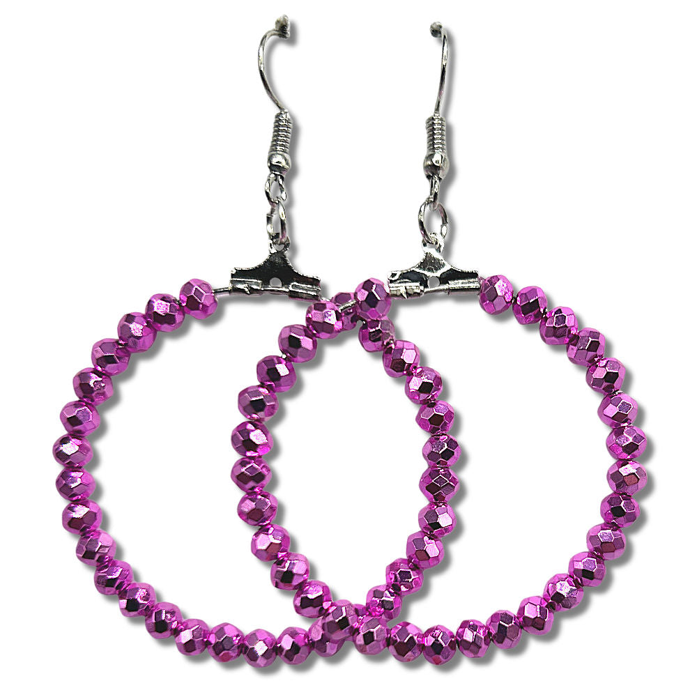 Metallic Bright Pink Large Loop Earrings