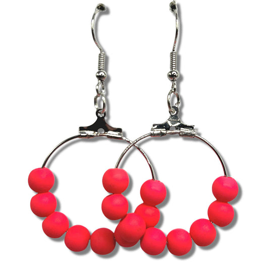 Pink Neon Plastic Small Loop Earrings