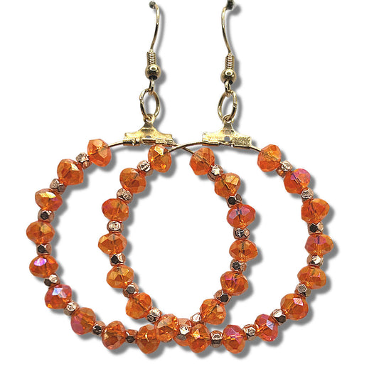 Sparkly Orange and Copper Large Loop Earrings