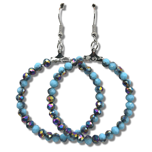 Sky Blue Large Loop Earrings with Multicolor Metallic Coating