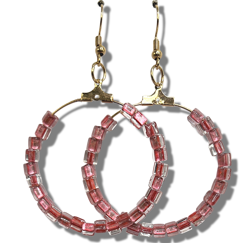 Large Loop Earrings with Pink Triangle Beads