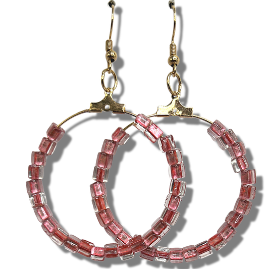 Large Loop Earrings with Pink Triangle Beads