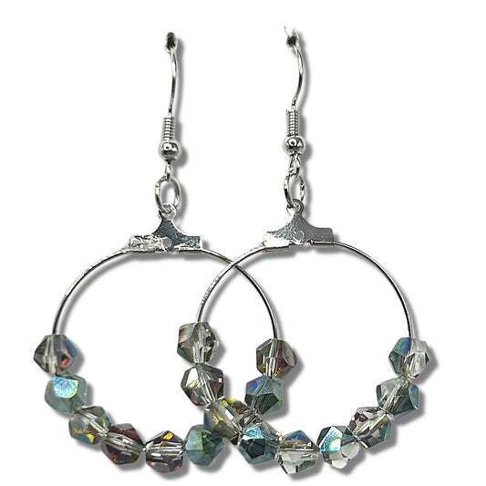 Medium Loop Earrings with Sparkling Blue Multicolor Beads