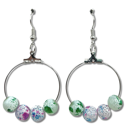 Medium Loop Earrings with Pink and Green Splatter Paint