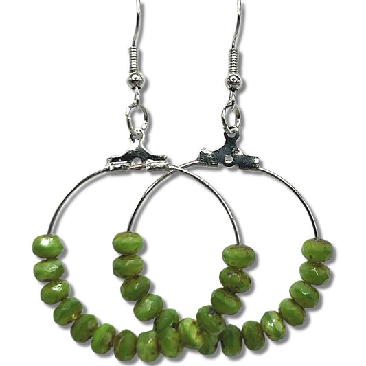 Medium Loop Earrings with Green Faux Jade Beads