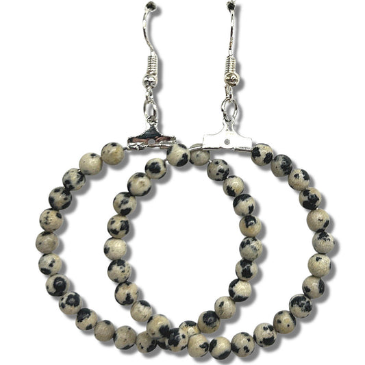 Large Loop Earrings with Dalmatian Jasper Beads