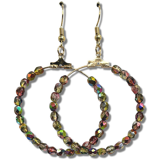 Large Loop Earrings with 'Electric Raspberry' Half-Gold Coated Czech Glass Beads