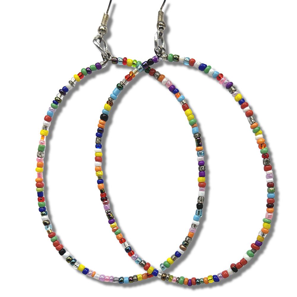 Extra-Large Loop Earrings with Multicolor Seed Beads