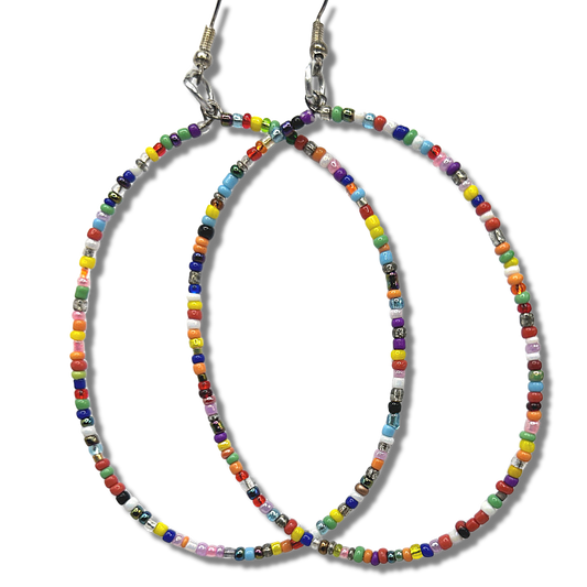 Extra-Large Loop Earrings with Multicolor Seed Beads