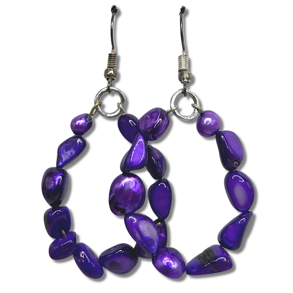 Purple Glass Chip Oval Loop Earrings