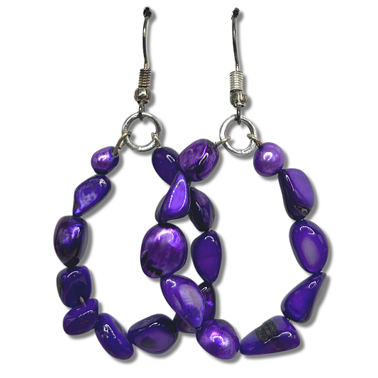 Purple Glass Chip Oval Loop Earrings