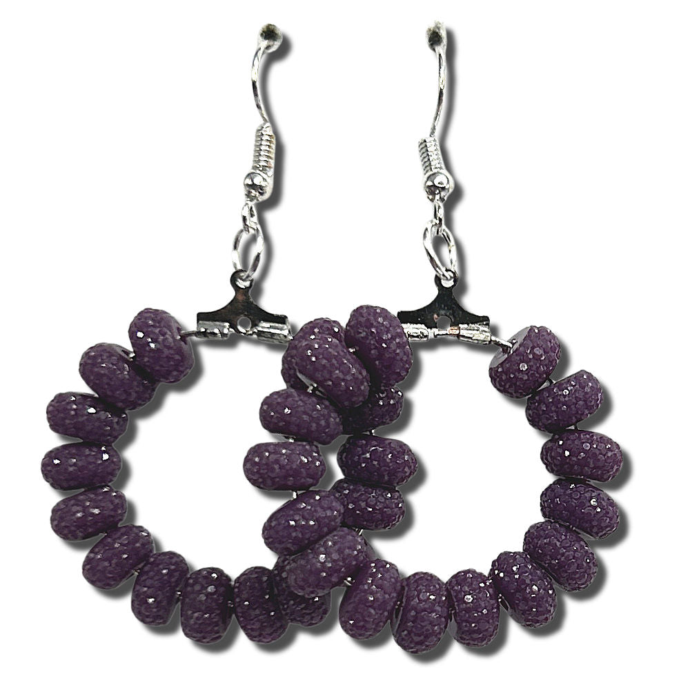 Medium Loop Earrings with Glittery Purple Beads