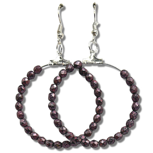 Metallic Purple Czech Glass Large Loop Earrings