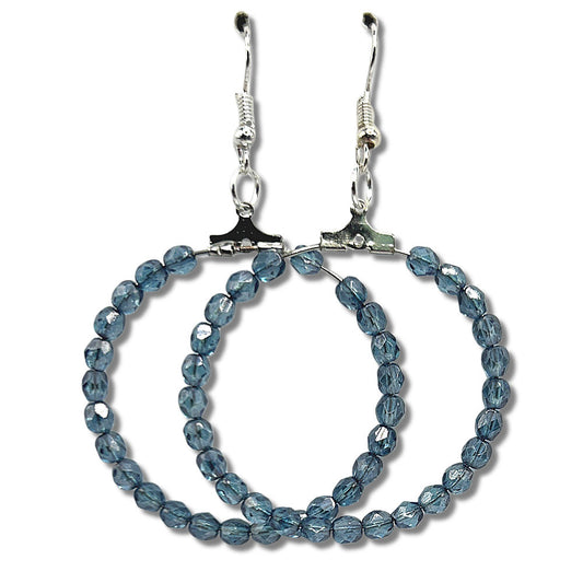 Large Loop Earrings with Ocean Blue Czech Glass Beads