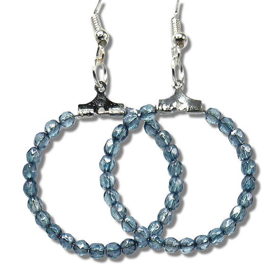 Medium Loop Earrings with Ocean Blue Czech Glass Beads