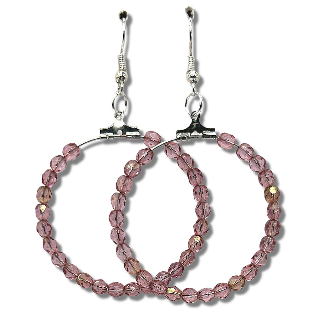 Large Loop Earrings with Rosy Pink Czech Glass Beads
