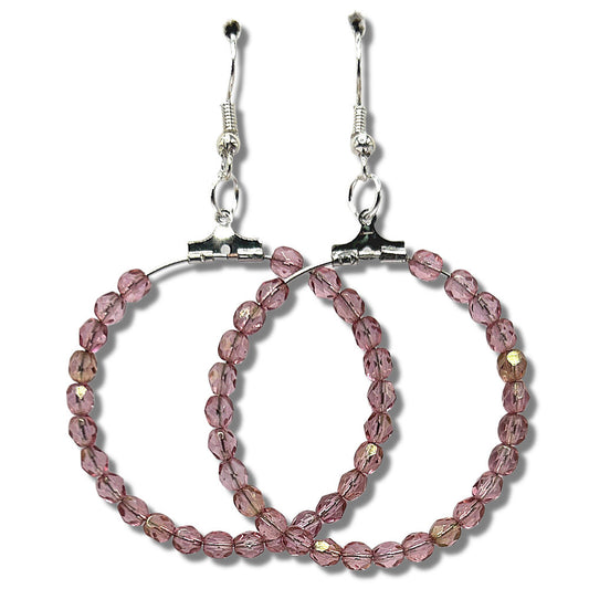 Large Loop Earrings with Rosy Pink Czech Glass Beads