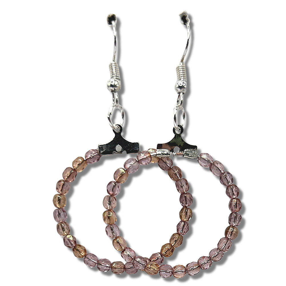 Medium Loop Earrings with Rosy Pink Czech Glass Beads