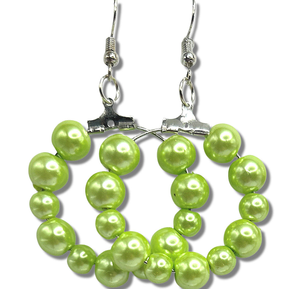 Light Green Faux Pearl Medium Loop Earrings